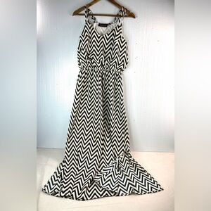 Speed Control L Chevron Print Maxi Sun Dress - Black, Gold, and Off-White